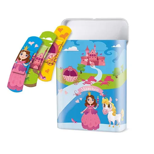 Pflaster-Strips Box 5,6 cm x 1,9 cm - mit 3 Kids-Like Märchen Motiven für eine schnelle Heilung, wiederverwendbare Zinkbox, 2er Pack (2 x 1 Stück) 40