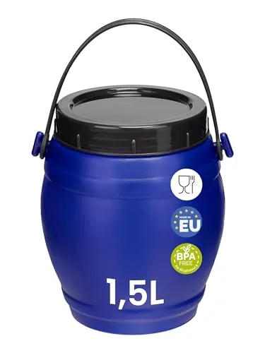 Garronda 1,5 Liter Behälter mit Deckel Futtertonne Weithalsfass BPA-frei Kleines Fass Wasser Box mit Deckel Ideal als transportbox Sichere Aufbewahrung und Lagerung GD-0086, Blau
