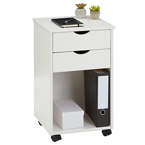 IDIMEX Rollcontainer KANO - Bürocontainer mit 2 Schubladen - Praktischer Rollcontainer aus massivem Kiefernholz mit 2 Schubladen und 1 Ablage. Ideal für Ordnung im Büro, dank 4 Doppelrollen mobil und vielseitig einsetzbar.