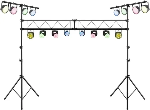 Höhenverstellbares DJ-Lichtstativ mit 3,5m T-Stange - Stabile und flexible Lösung für Ihre Beleuchtung. Breite: 126 cm, Farbe: Schwarz, aus robustem Metall für den professionellen Einsatz.
