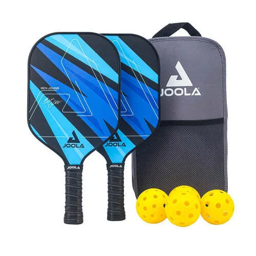 JOOLA Pickleball Set Blue Lightning - 7-teilig mit 2 Schlägern und 4 Bällen - Pickle-Ball-Ausrüstung: Hochwertiges Set mit 2 Schlägern, 4 Bällen (Indoor/Outdoor) und praktischer Tasche für einfachen Transport und Aufbewahrung.