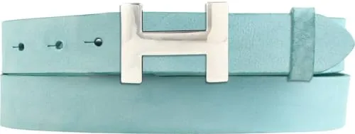 BELTINGER Damen-Gürtel HERMINE aus weichem Vollrindleder Vintage-Look 3 cm | Leder-Gürtel für Damen 30mm | Schmaler Ledergürtel Vintage für Damen 30mm | Silber glänzend | Türkis 85cm