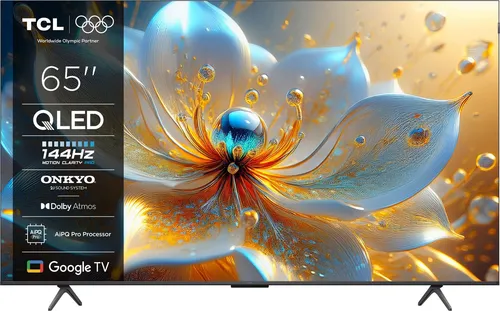 TCL 65T8C 65 Zoll QLED 4K HDR Fernseher - Fernseher mit QLED-Technologie für lebendige Farben und beeindruckenden Kontrast. Ideal für Gamer dank 144Hz Bewegungsklarheit und FreeSync-Unterstützung.