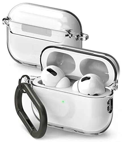 Ringke Hinge Case für AirPods Pro 2 - Transparent - Audio-Zubehör: Robuste TPU-Hülle mit rutschfester Oberfläche und Karabiner, bietet optimalen Schutz vor Kratzern und Sturzschäden für Ihre AirPods Pro 2.