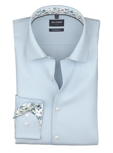 OLYMP Herren Oberhemd Langarm 136814 – Modern Fit in Blau - Elegantes Langarm-Oberhemd für Herren im Modern Fit. Pflegeleicht und ideal für den Alltag. Mit New Kent-Kragen und zeitlosem Design – perfekt für jeden Anlass.