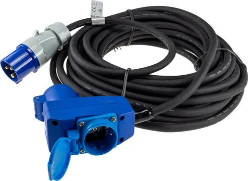 CEE Verlängerungskabel 15 Meter IP44 mit Schutzdeckel - Caravan-Zubehör für Wohnwagen und Camping mit witterungsbeständigem Gummikabel. Ideal für sichere Stromversorgung dank Schutzkontaktsteckdose im Winkeladapter.