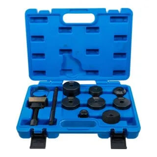BGS 8829 | Längslenkerbuchsen-Werkzeug-Satz für BMW - 10-tlg. Set zum einfachen Ersetzen der Längslenkerbuchsen und Gummilager an BMW Hinterachsen, ideal für professionelle Werkstätten und Heimwerker.