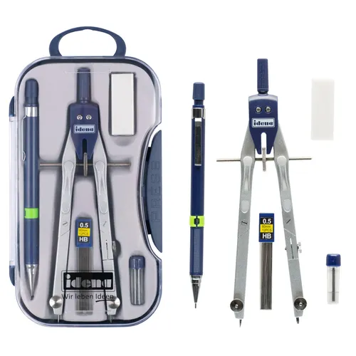 Idena Zirkel Set mit Radierer Druckbleistift und Minen dunkelblau