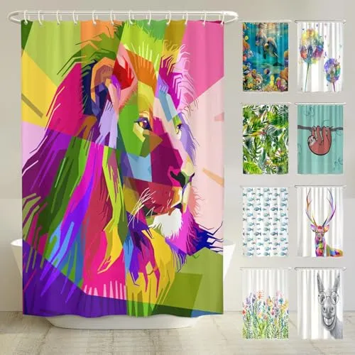 arteneur® - Löwe - Anti-Schimmel Duschvorhang 180x200 - Recycelt mit Öko-Tex Standard 100 - Beschwerter Saum, Blickdicht, Wasserdicht, Waschbar, 12 Ringe & E-Book mit Reinigungs-Tipps