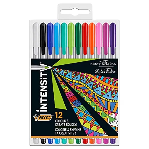 BIC Intensity Fineliner - 12 Farben, mittlere Spitze für präzises Schreiben und kreative Projekte, ideal für Bullet Journals und Mandalas
