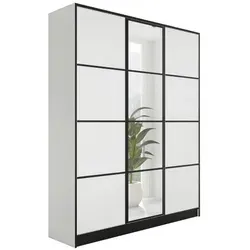 Kier Furniture Kleiderschrank Weiß mit Spiegeln - Kleiderschrank aus Holzwerkstoff, 156,4x205x39 cm, mit elegantem 'Push To Open'-System für grifffreie Bedienung und Spiegeln, die den Raum optisch vergrößern.