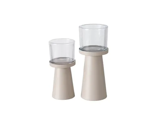 BOLTZE GRUPPE GmbH Windlicht PIUS - Kerzenständer für drinnen und draußen, aus pulverbeschichtetem Eisen mit eleganten Glaseinsatz, Ø 9 cm, H 23 cm, in stilvollem Beige.