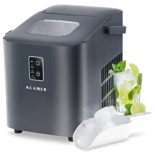 KLAMER Eiswürfelmaschine klein (2025) - Schnelle Eisproduktion - Eiswürfelmaschinen: Produziert bis zu 11 kg Eis täglich, in nur 8 Minuten 8 Eiswürfel in 2 Größen, geräuscharm und transportabel mit praktischem Tragegriff.