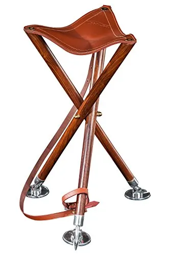 Sitzstock TRIOLED 90, Sitz Rindsleder, Füße Buchenholz, Tellerspitzen, Leder-Tragriemen