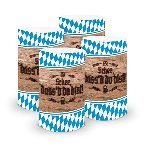 itenga 6X Windlicht Tischlicht aus Folie I Bayrisch Schee dassd do bist I 10cm I ideal als Tischdeko für bayrische Anlässe Oktoberfest, Mottoparty I geeignet für Teelichter oder LED-Kerzen