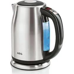 AEG EWA 7500 Schnurloser Wasserkocher, Edelstahlgeh?use, 1,7 l F?llmenge, 2400 Watt, 360? Sockel, Trockengehschutz, Kalkfilter, Warmhaltefunktion, ... - Silber
