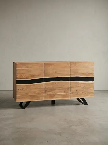 Massivholz Sideboard 148 x 85 x 43 cm aus Akazie