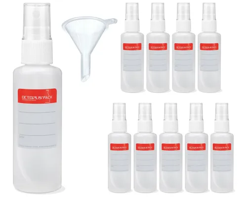 10x 50 ml Sprühflaschen, HDPE Plastikflaschen mit Pumpsprüher, G18, inkl. Tricht