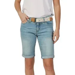 DENIMFY Jeans Shorts Damen mit Gürtel - DFLena, Light Blue Denim - Damen-Shorts aus hochwertigem Baumwollmischgewebe mit modernem Gewebegürtel. Ideal für Frühling und Sommer, vielseitig einsetzbar für Alltag und Freizeit.