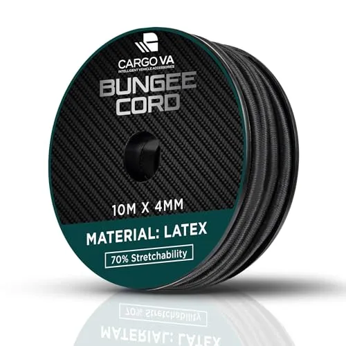 CargoVA Gummiseil 4mm 10m schwarz - Expanderseil 70% Dehnung - Wetterfestes Spannseil für Anhänger, Sonnensegel, Planen UVM