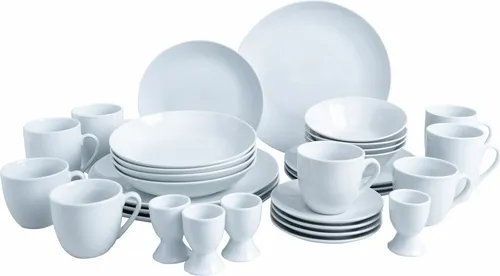 Van Well Kombiservice Ronda, 32-teiliges Set aus Keramik - Essen & Trinken, Geschirr, 32-teiliges Kombiservice in elegantem Weiß, lebensmittelecht und ideal für festliche Anlässe oder den täglichen Gebrauch.