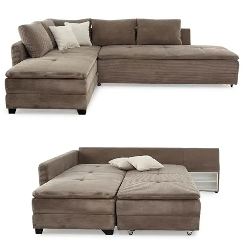 luma-home Ecksofa 15162 - Dauerschläfer-Doppelbett mit Bettkasten - Ecksofa in modern klassischem Design, verwandelt sich tagsüber in eine gemütliche Couch und nachts in ein Doppelbett. Hochwertige Boxspringpolsterung und praktischer Bettkasten bieten höchsten Komfort und Stauraum.
