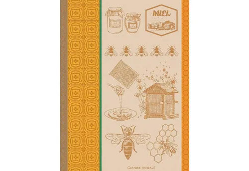 Garnier Thiebaut Geschirrtuch - Miel Et Abeilles Ocre - Mediterranes Geschirrtuch aus 100 % Baumwolle, ideal für die Küche. Mit einer Breite von 56 cm und einer Länge von 77 cm ist es nicht nur funktional, sondern auch ein stilvolles Accessoire.