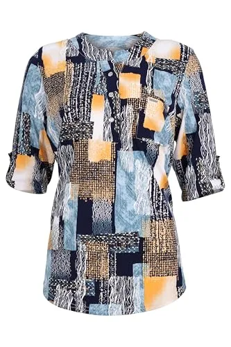 Malito Damen Schlupfbluse - Elegante Stretch Bluse mit 3/4 Arm (Orange XL) - Damenblusen aus hochwertigem Stoffmix – Bequem und figurfreundlich mit Schulterpolstern, ideal für einen legeren und gepflegten Look.