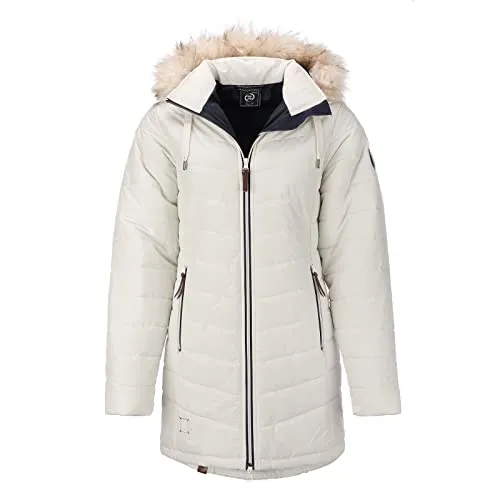 Dry Fashion Steppmantel Damen - Winterjacke Göteborg, beige 38, wind- und wasserabweisend mit abnehmbarer Kapuze und modischem Design