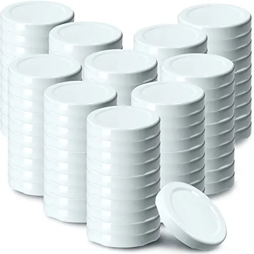 KADAX Schraubdeckel fi43 mm, Twist-Off-Deckel Set aus Metall, passend für 40ml Gläser, Ersatzdeckel mit 4 Einrastzähnen, Deckel für Sturzgläser, Flaschen und Einmachgläser (100 Stück, Weiß)