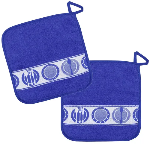 Topflappen KRACHT 2er Set 100% Baumwolle Frottier Serie Teller ca. 22x22 cm blau