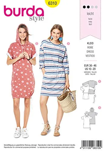 Burda Schnittmuster 6310, Shirtkleid [Damen, Gr. 36-46] zum selber nähen, ideal für Anfänger [L2]