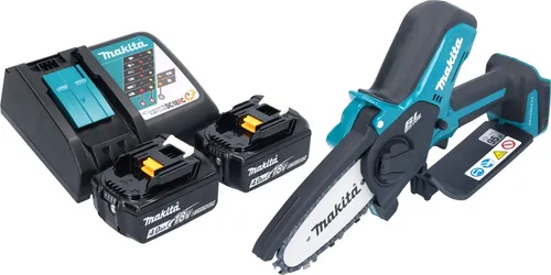 Makita DUC 101 RM201 Akku Astsäge 18 V - Akku Astsäge mit bürstenlosem Motor, werkzeugloser Kettenspannung und automatischer Kettenschmierung für effiziente Gartenpflege. Inkl. 2x 4,0 Ah Akkus und Schnellladegerät.