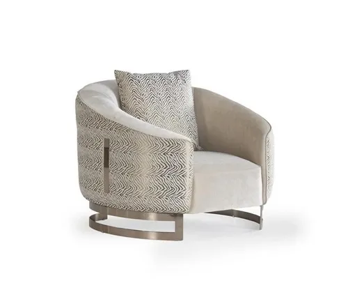 Designer Sessel Polstersessel Beige Gold Edelstahl - Moderner Polstersessel mit Kissen, ideal für Esszimmer, Schlafzimmer und Wohnzimmer. Robuste Konstruktion aus Edelstahl und Holz, sorgt für stilvollen Komfort und eine ansprechende Optik.