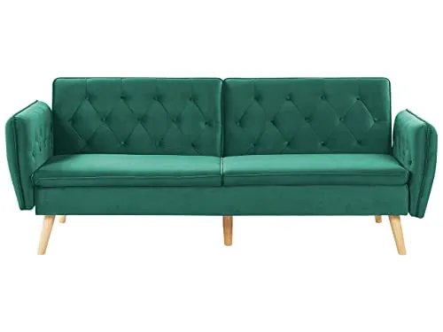 2-Sitzer Sofa mit Schlaffunktion aus Samtstoff dunkelgrün Bardu - Sofas & Couches – Elegantes 2-Sitzer Sofa mit Schlaffunktion, perfekt für Gästeübernachtungen und stilvolle Einrichtung.