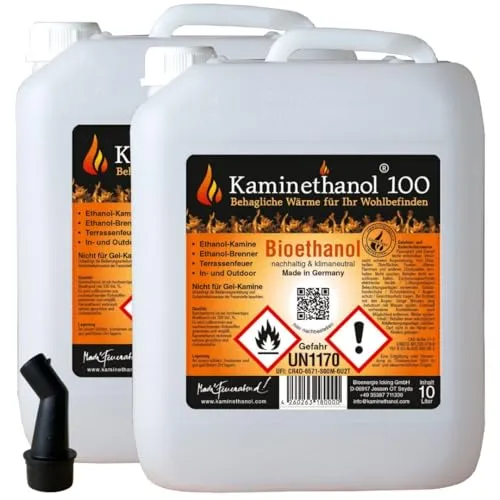 L Bioethanol 100% Ethanol 20 Liter Bio Alkohol 10 L Kanister Kamin Ausgießer 20
