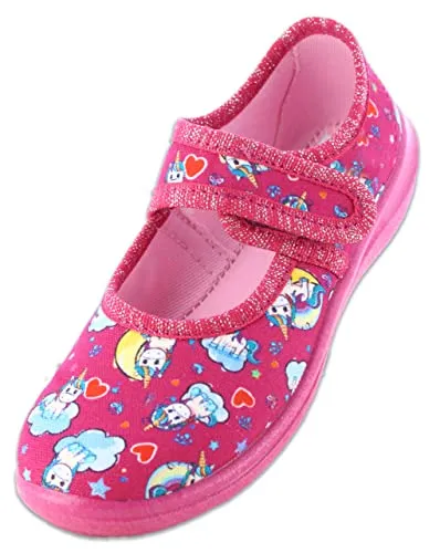 Beck Mädchen Dream Slipper, Fuchsia, 26 EU - Hausschuhe mit süßem Einhorn-Design, 100% Baumwolle, atmungsaktiv und rutschhemmend für optimale Sicherheit und Komfort.