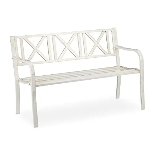 Gartenbank 2 Sitzer aus Stahl - Stabil und stilvoll - Bänke - Robuste Terrassenbank in Weiß-Bronze oder Schwarz, ideal für entspannte Stunden im Garten oder auf der Terrasse.