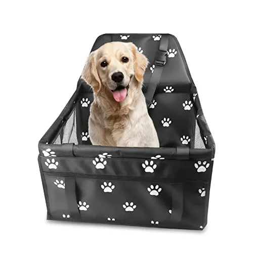 Gvolatee Hunde Autositz, Hundesitz Auto mit Sicherheitsgurt Atmungsaktiver Faltbarer für Kleine bis Hunde, Hundeautositz Wasserdichter mit Faserstützstange für Autoschutz 40×34×25cm