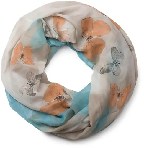 styleBREAKER Schmetterling Muster Loop Schlauchschal, seidig leicht, Damen 01016097, Farbe:Braun-Blau