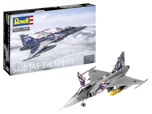 Revell Saab JAS-39C Gripen 03776 - Hochwertiges Modellflugzeug - Modellfahrzeuge, detailgetreues Modell des modernen Kampfflugzeugs, ideal für Sammler und Modellbau-Enthusiasten.