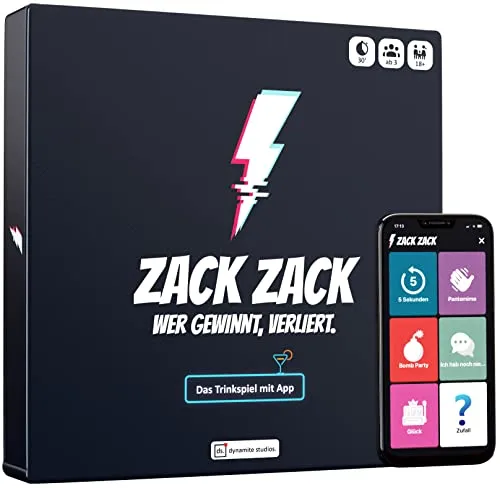 Zack Zack - wer gewinnt, verliert! - Hybrides Trinkspiel mit App - Das ultimative Partyspiel mit über 1000 Aufgaben und 43 Spielfeldern. Ideal für jede Feier, sorgt für unvergessliche Abende und bringt alle zum Lachen!