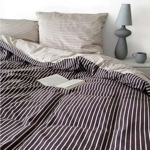 Magano® Luxus Kissenbezug 80x80 Streifen Beige/Braun | Bambus & Baumwolle Satin | 400 TC Premiumqualität | Hypoallergen & Klimaregulierend | Wendekissenbezug | 1x Kopfkissenbezug 80x80 cm | Taupe