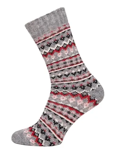 HomeOfSocks Ein Paar Bunte Jacquard Muster Wollsocken Für Damen Und Herren Weiche Dicke Kuschelsocken Hyggelig Warm Mit 45% Wolle | Grau Gr. 47-50