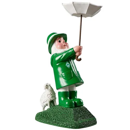 SV Werder Bremen Gartenzwerg Zwerg Deich - Gartenzwerg im Regenoutfit mit Werder-Raute, ideal für Fans und Gartenliebhaber, aus langlebigem Polyresin, ca. 16 x 11 x 30,5 cm groß.