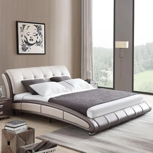 Luxus Design Leder Bett Polster Doppel 180x200 cm - Klassisches Bettgestell in modernem Stil, ideal für Schlafzimmer. Mit robuster Holzstruktur und elegantem Polyesterbezug für höchsten Komfort. Lieferung ohne Matratze. Maße: 206x250x91 cm.