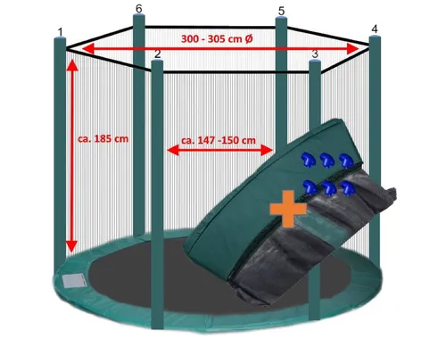 walexo Gartentrampolin Trampolin Randabdeckung mit Sicherheitsnetz für 6 Stangen, Ø 305 cm