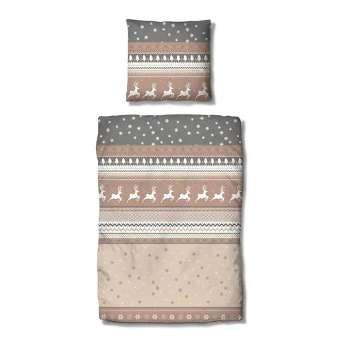 Traumschlaf Basic Biber Bettwäsche Winterland beige 135x200 cm - Bettwäsche-Sets aus kuscheligem Biber, perfekt für kalte Winternächte. Temperaturausgleichend und hautsympathisch – für angenehme Wärme und Komfort.