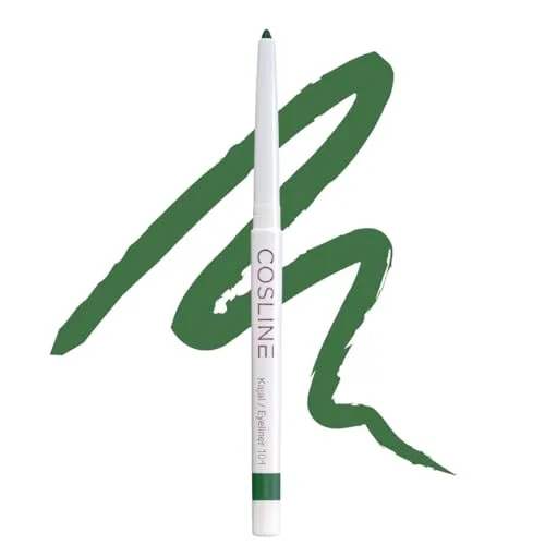 COSLINE Kajal und Eyeliner 104 Evergreen, Wasserfest und Vegan - Hochpigmentierter Kajal in mattem Grün für präzise Lidstriche. Wisch- und wasserfest für langanhaltende Farben, ohne zu verschmieren. Cremige Textur für sanftes Auftragen, ideal für empfindliche Augen. Made in Germany.