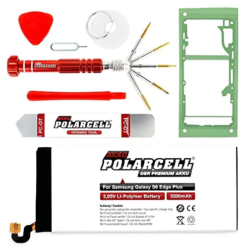 PolarCell Akku für Samsung Galaxy S6 Edge Plus SM-G928F | ersetzt Original EB-BG928ABE | mit Werkzeug & Rahmenkleber im Profi-Set | 3200mAh Starke Ersatz-Batterie | selektierte A+ Qualitätszellen